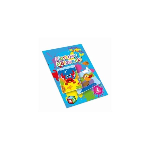 Okładka zestawu „Piaskowe Malowanki” z dwoma kolorowymi obrazkami do wysypywania piaskiem.
