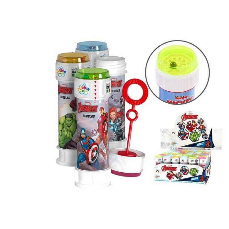 Banki mydlane Avengers – kolorowe bańki mydlane z bohaterami Marvela: Iron Man, Kapitan Ameryka, Hulk i Czarna Wdowa