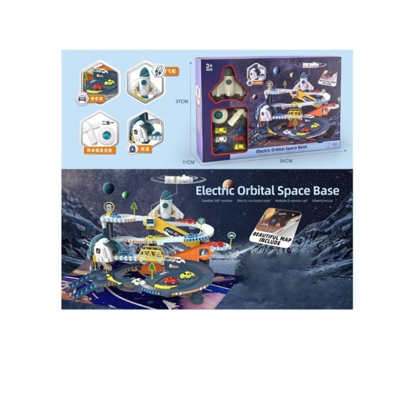 Baza kosmiczna Electric Orbital Space Base – zestaw kosmiczny z rakietą, pojazdami i torami, zabawka edukacyjna dla dzieci 3+