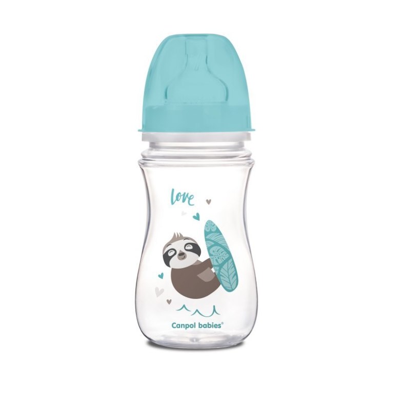 Butelka szeroka antykolkowa EasyStart EXOTIC ANIMALS 240 ml – CANPOL BABIES (niebieska) CA35/221BLU