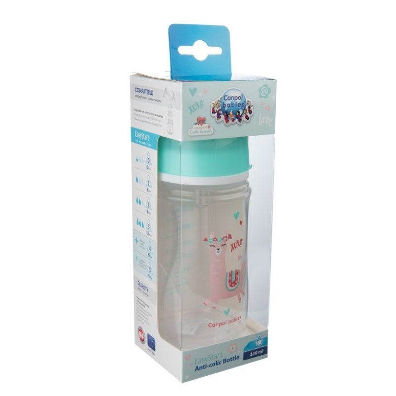 Butelka szeroka antykolkowa EasyStart EXOTIC ANIMALS 240 ml – CANPOL BABIES (zielona) CA35/221GRE