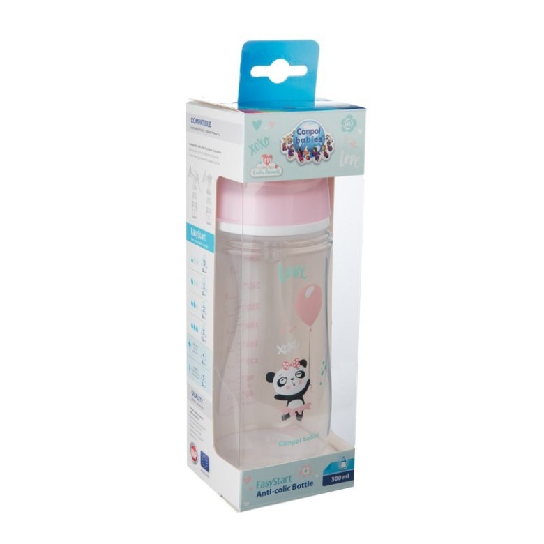 Butelka szeroka antykolkowa EasyStart EXOTIC ANIMALS 330 ml – CANPOL BABIES (różowa) CA35/222PIN