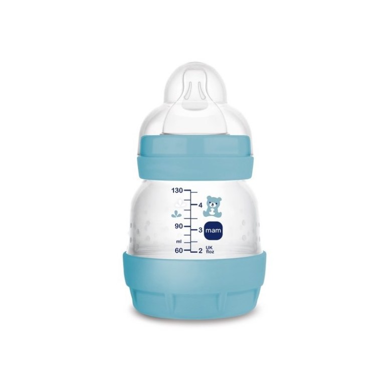 Butelka Anti-Colic 130 ml – Samosterylizująca, Płaski Smoczek, 0+ MAM851070
