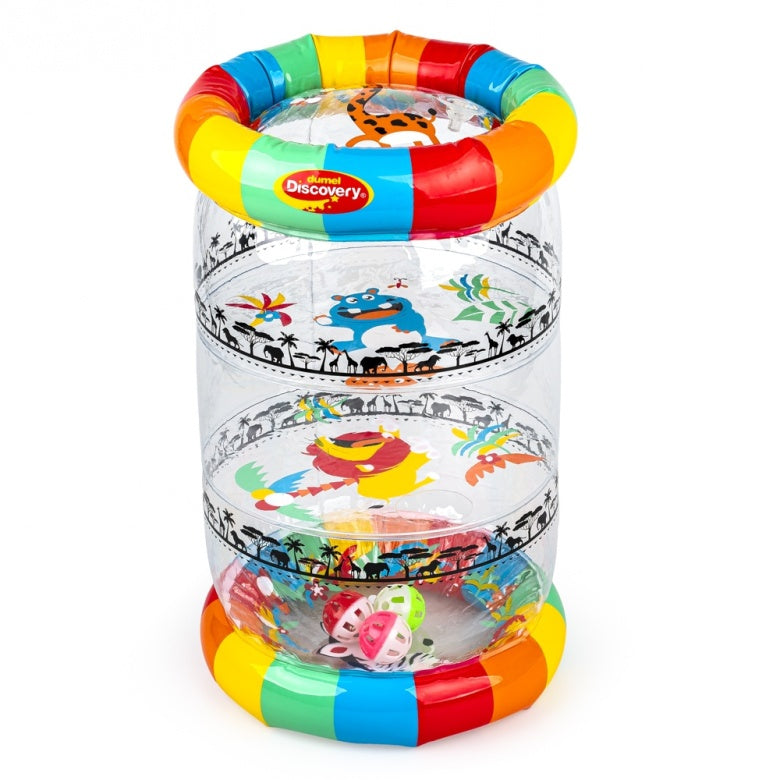 Roler edukacyjny z grzechotkami 4w1 – dmuchany, interaktywny, 6m+ DUMDD30841