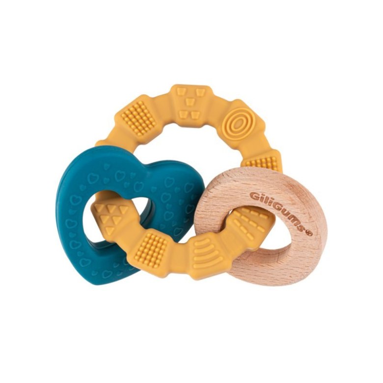 Gryzak pierścień serce silikonowo-drewniany GiliGums DUMGG19013