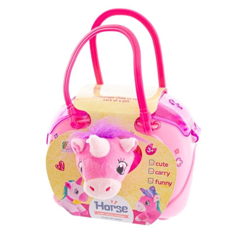 Pluszowy jednorożec w walizce Horse Plush Pet – różowy koń z grzywą, idealny do zabawy i noszenia w torebce dla dzieci 3+