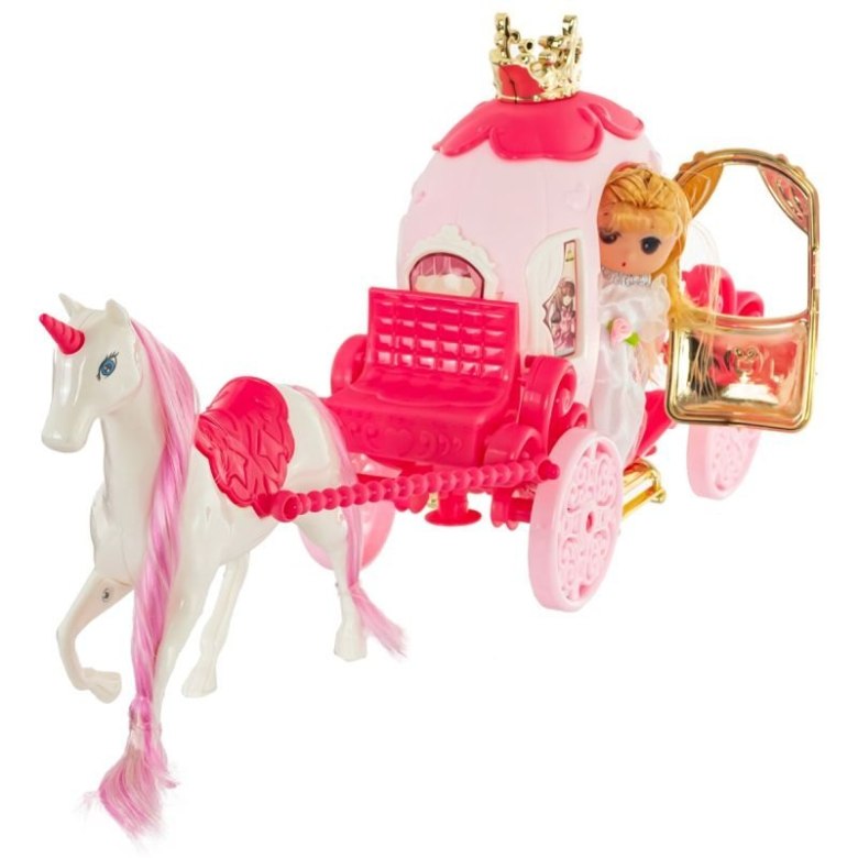Różowa kareta z jednorożcem i księżniczką – zabawkowy zestaw dla dzieci
