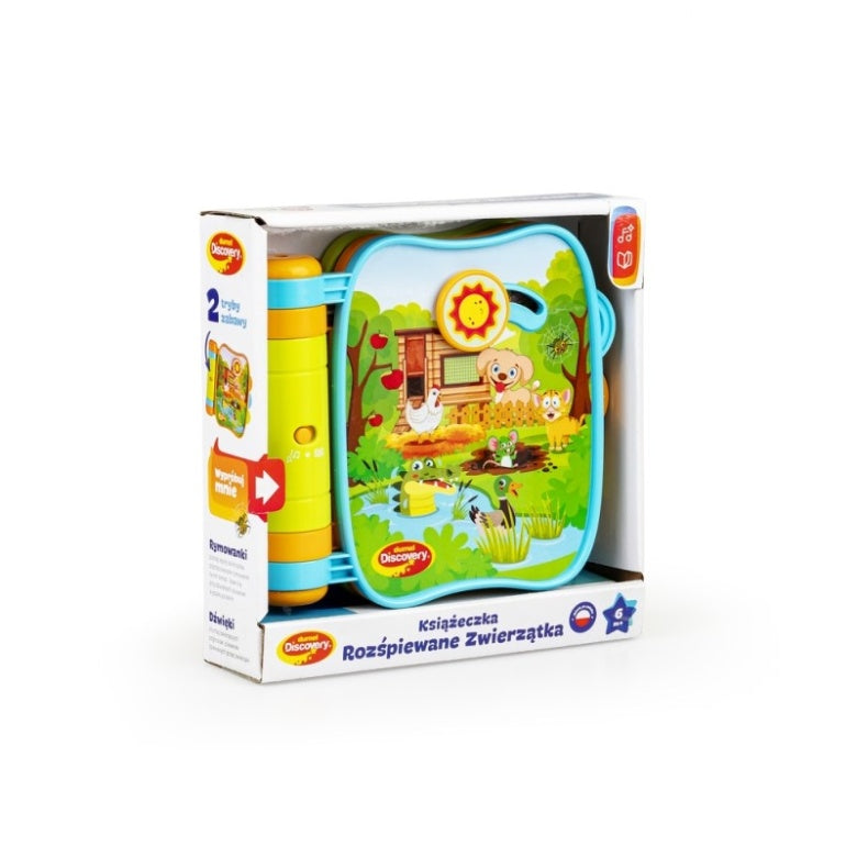 Interaktywna książeczka dźwiękowa „Rozśpiewane Zwierzątka” dla dzieci w kolorowym opakowaniu.
