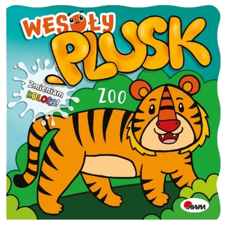 Książeczka „Wesoły Plusk – Zoo” zmieniająca kolory, z ilustracją wesołego tygrysa.
