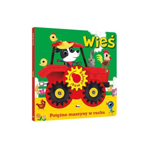 Książka dla dzieci „Wieś – Potężne Maszyny w Ruchu” z kolorowym traktorem i zwierzętami na okładce.
