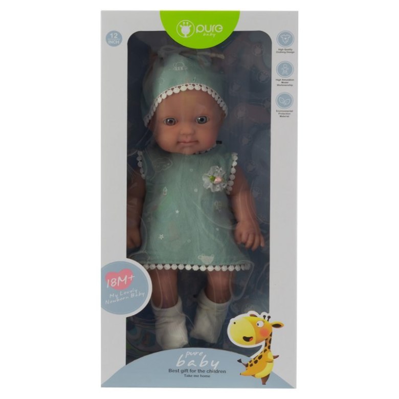 Lalka w miętowej sukience w ozdobnym pudełku dla dzieci 18m+
