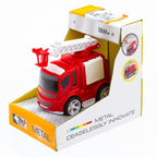 Czerwony metalowy wóz strażacki z ruchomą drabiną w estetycznym opakowaniu – zabawka dla dzieci 18m+