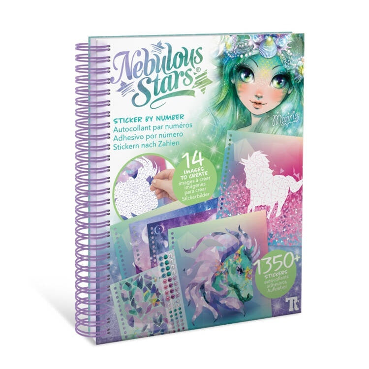 Zestaw Nebulous Stars Sticker by Number z 14 obrazkami do tworzenia i ponad 350 naklejkami
