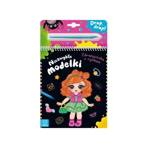 Okładka książeczki „Niezwykłe Modelki” – kolorowa zdrapywanka z rysikiem dla dzieci.

