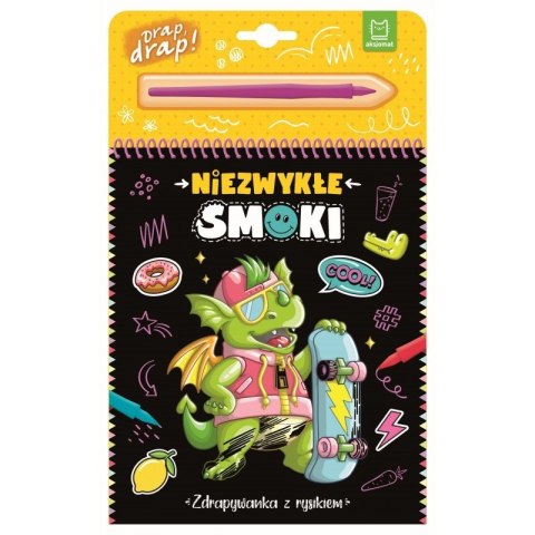 Okładka książeczki „Niezwykłe Smoki” – kolorowa zdrapywanka z rysikiem dla dzieci.
