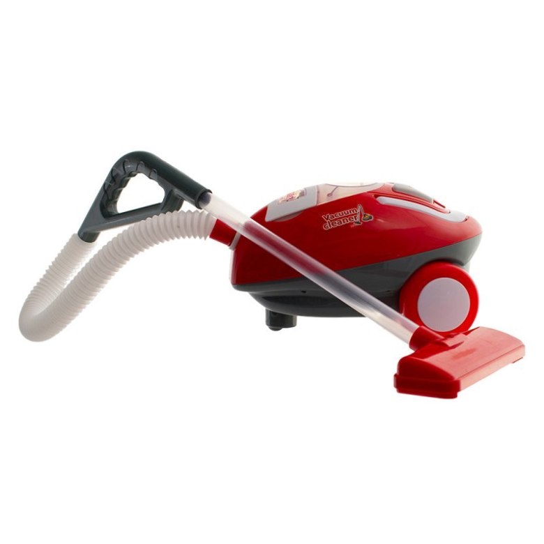 Czerwony odkurzacz zabawkowy dla dzieci z rurką i końcówką ssącą – interaktywny sprzęt do zabawy w sprzątanie
