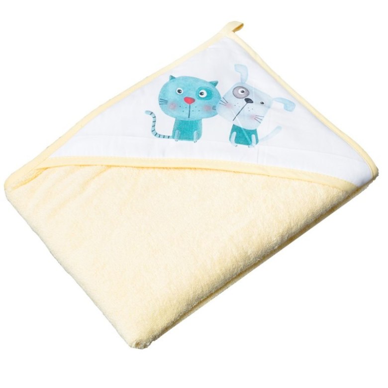 Tega Baby – okrycie kąpielowe 80×80 cm (piesek/kotek, kolor żółty) TEPK008-102X