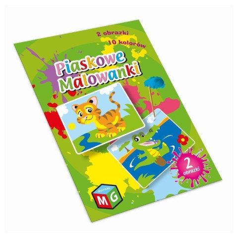Okładka zestawu „Piaskowe Malowanki” z dwoma obrazkami do tworzenia kolorowych ilustracji z piasku.
