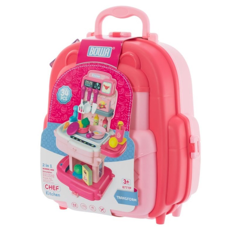 Różowy plecak kuchnia Bowa 2w1 – zestaw kuchenny dla dzieci z akcesoriami do gotowania
