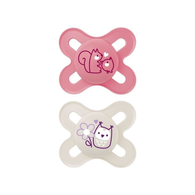 Smoczki MAM Start 0–2 miesiące, różowy z wiewiórką i biały z fioletową sową