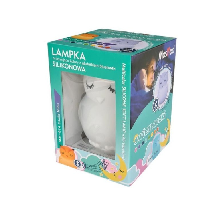 MesMed Świetlaczek Sówka HU HU – silikonowa lampka nocna z Bluetooth i zmianą kolorów MES014