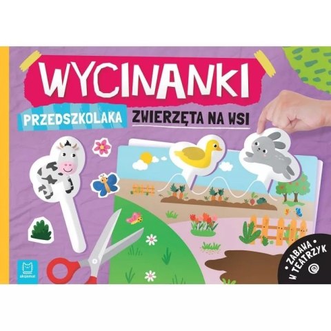 Okładka zestawu „Wycinanki Przedszkolaka – Zwierzęta na wsi” z wycinankami zwierząt i kolorową scenką do zabawy.
