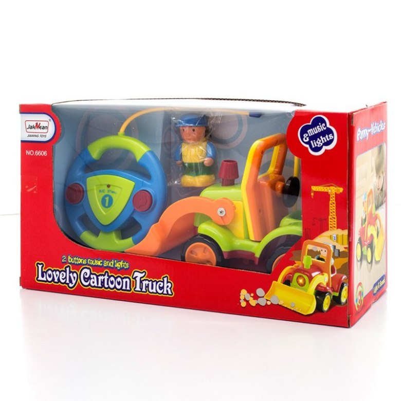 Zdalnie sterowana koparka z kierownicą, muzyką i światłami w kolorowym pudełku – idealna zabawka dla dzieci