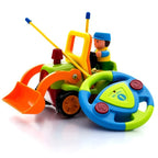 Kolorowa koparka z pilotem w kształcie kierownicy – zdalnie sterowana zabawka dla dzieci z figurką operatora