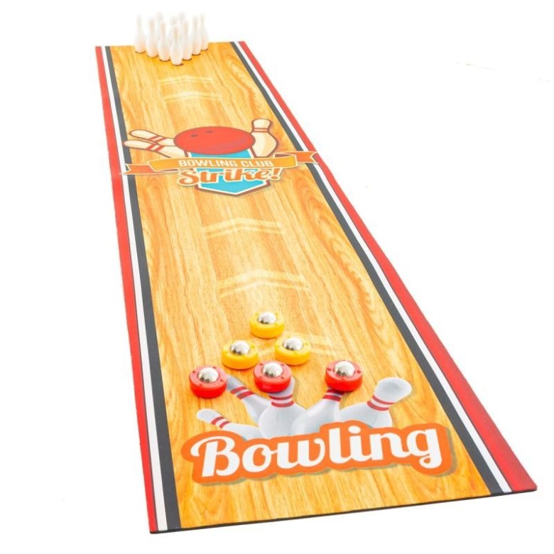 Zestaw do gry w kręgle dla dzieci z matą w stylu toru bowlingowego i kolorowymi kulami