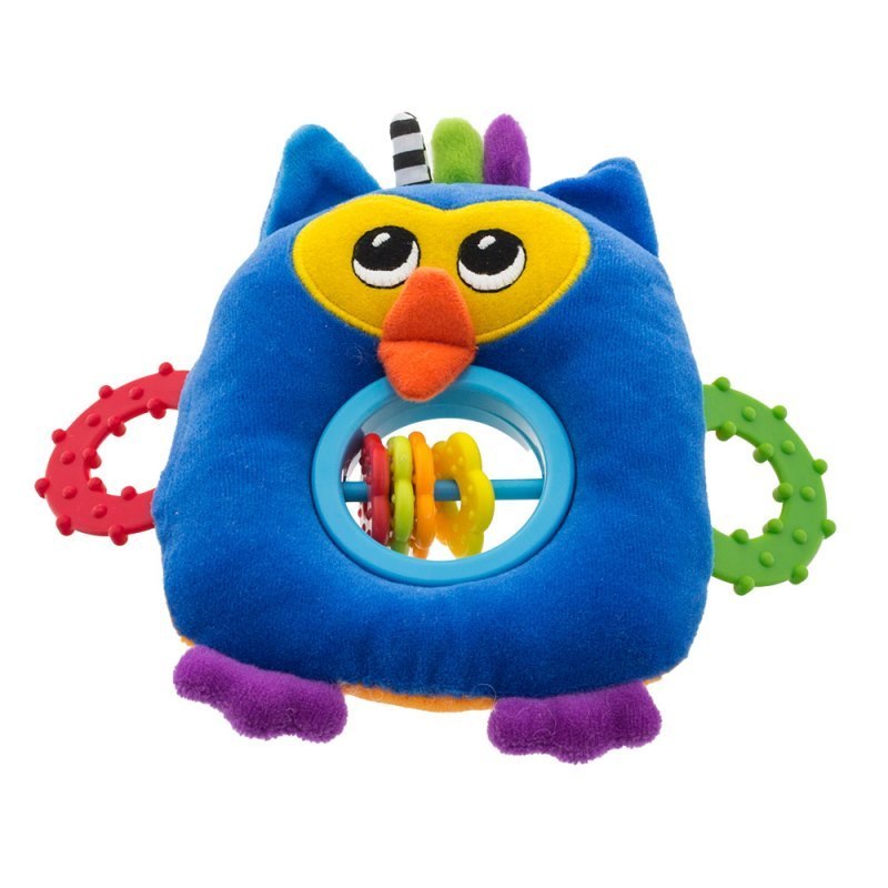 Kolorowa pluszowa sowa z grzechotką i gryzakami dla niemowląt