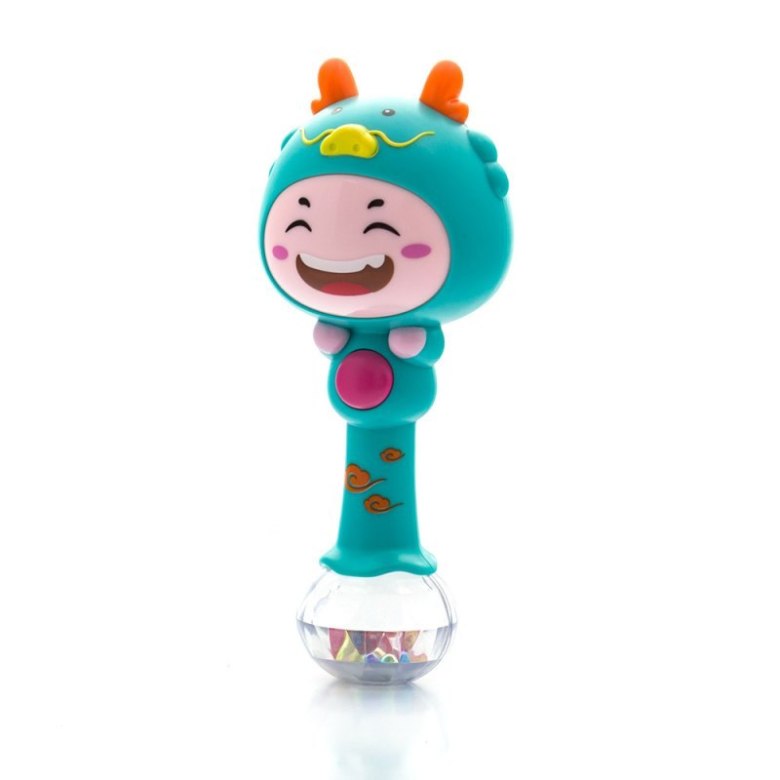 Grzechotka dla dzieci świecąca i grająca w kształcie smoka, kolor turkusowy