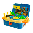 Zestaw budowlany w walizce z piaskownicą i akcesoriami – kreatywna zabawka dla dzieci z kaskiem, taczką i narzędziami
