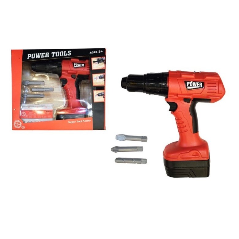 Zestaw narzędzi Power Tools – zabawkowa wiertarka z wymiennymi końcówkami, realistyczny zestaw majsterkowicza dla dzieci 3+
