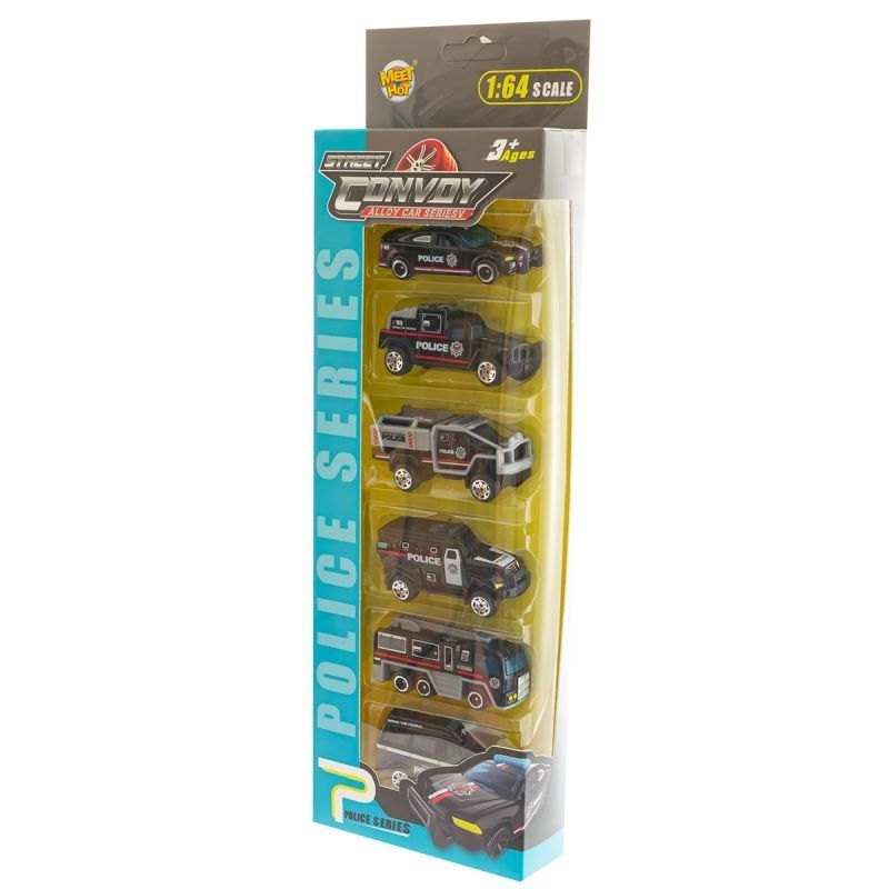 Zestaw 6 metalowych samochodzików policyjnych Police Series w skali 1:64 dla dzieci 3+