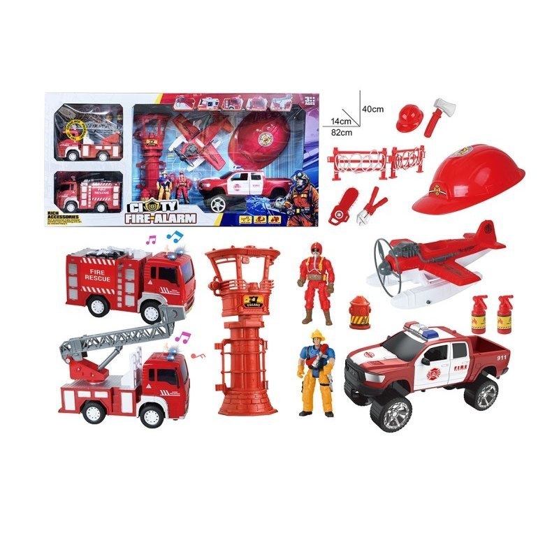 Zestaw strażacki City Fire Alarm – wóz strażacki, samolot, figurki i akcesoria do zabawy w straż pożarną