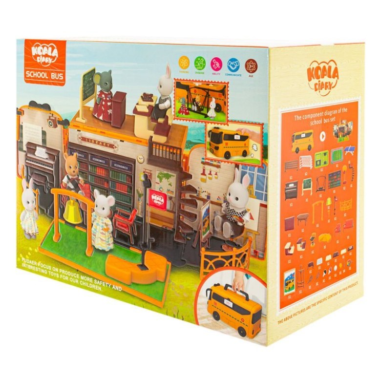 Zestaw szkolny Koala Kids School Bus – autobus, klasa i figurki króliczków do zabawy w szkołę