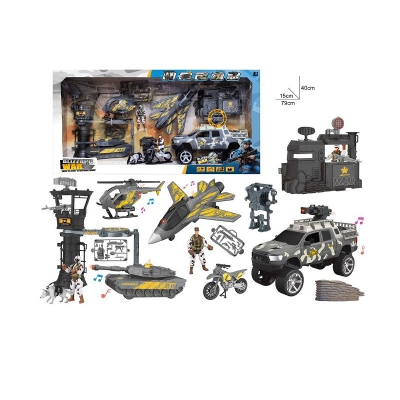 Zestaw wojskowy Battlefield – helikopter, czołg, samolot, pojazd terenowy i żołnierz z akcesoriami