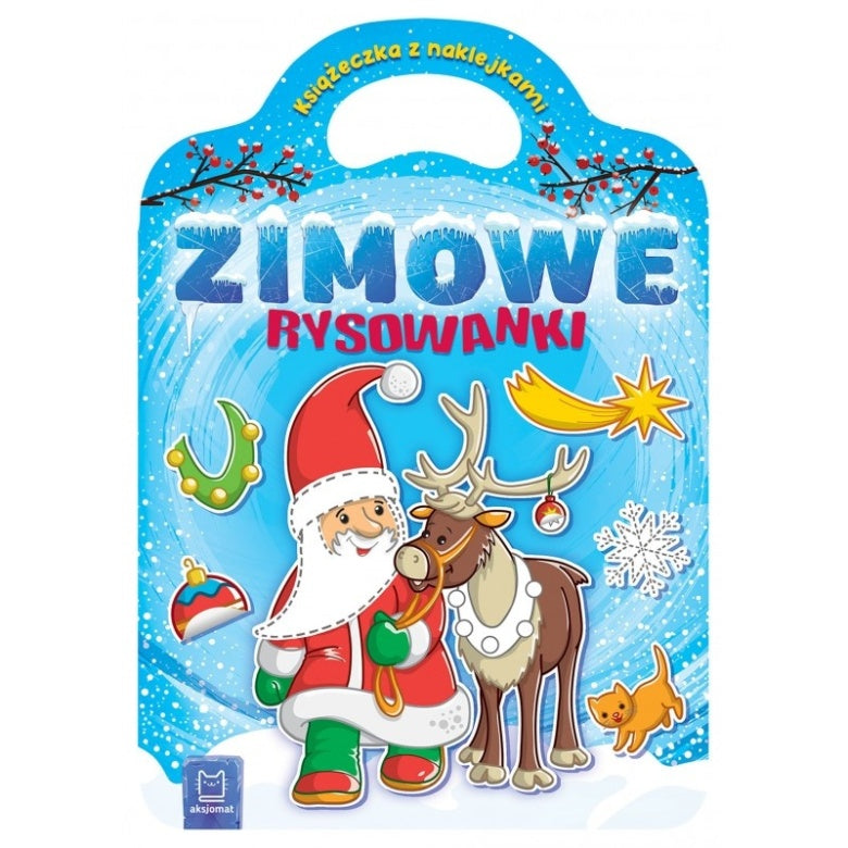 Zimowe rysowanki dla dzieci z Mikołajem, reniferem i naklejkami
