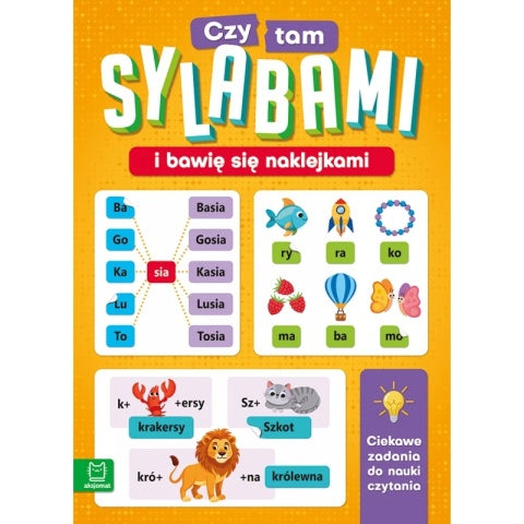 Kolorowanka edukacyjna Czy tam sylabami – nauka czytania i zabawa z naklejkami dla dzieci
