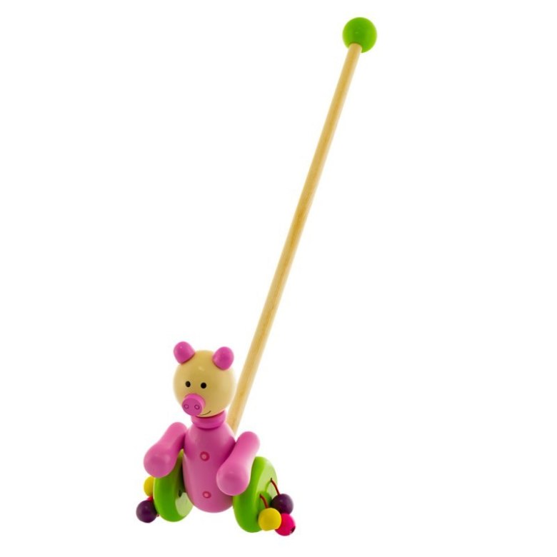 Drewniany pchacz dla dzieci w kształcie świnki