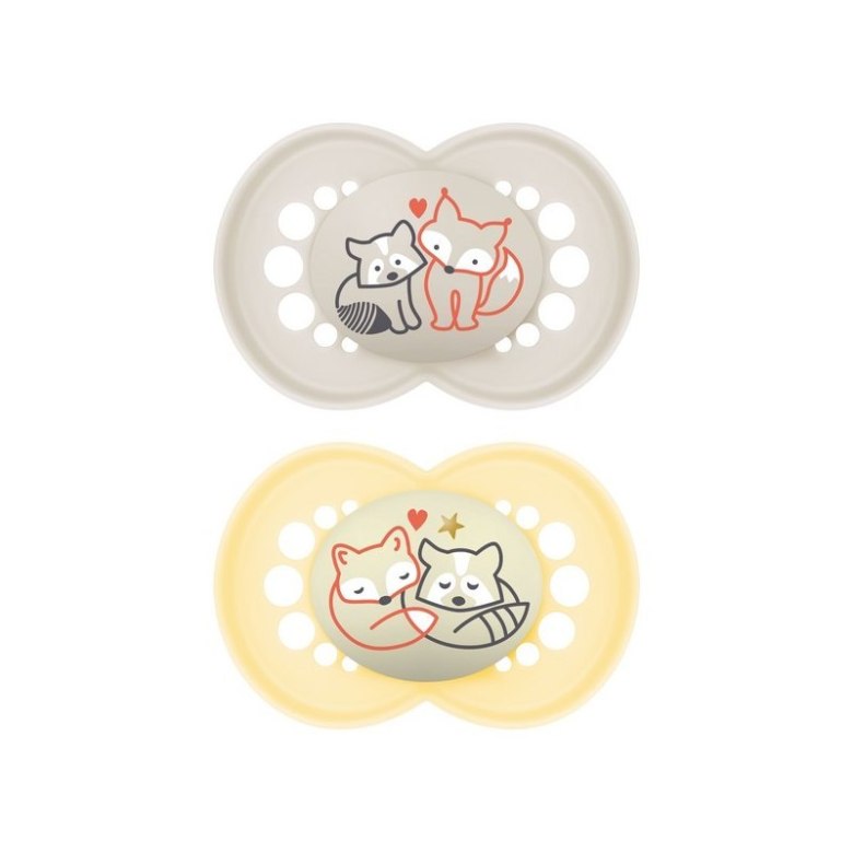 Smoczki MAM Original 6+, szary z liskiem i szopem oraz żółty z liskiem i szopem