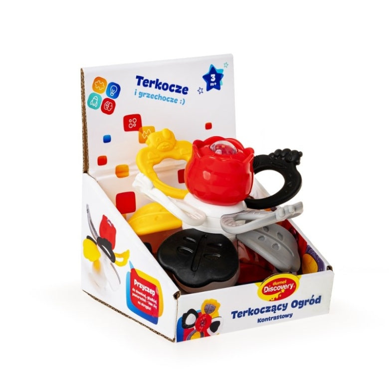 Kontrastowy zestaw grzechotek i zabawek sensorycznych Terkoczący Ogród dla niemowląt
