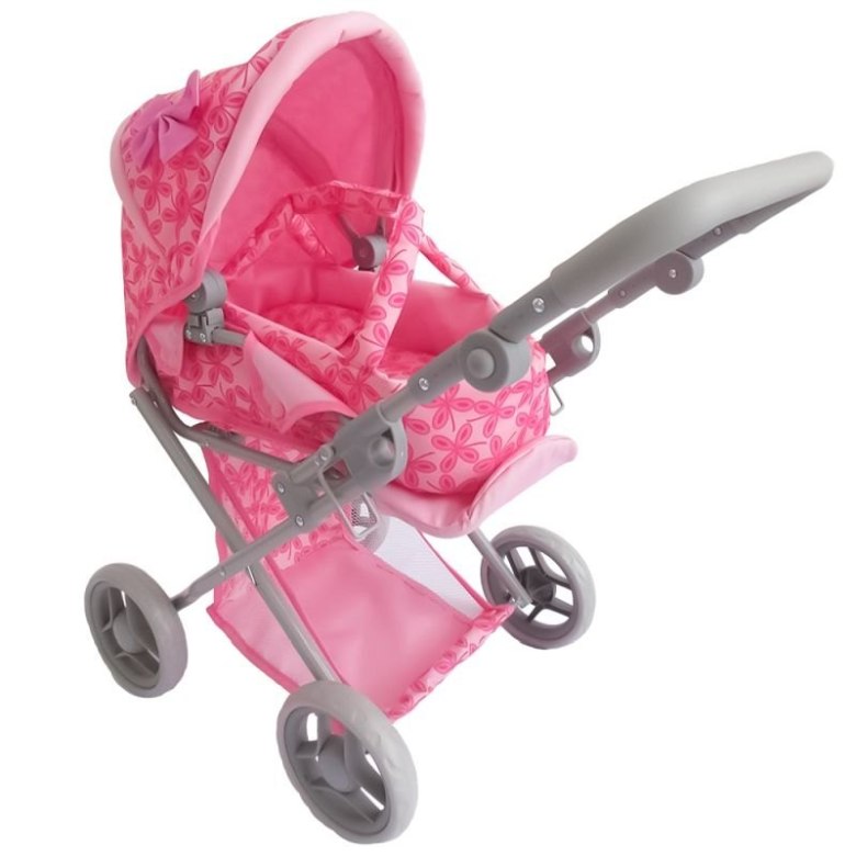 Różowy wózek dla lalek z kwiatowym wzorem, model 9346 M1911